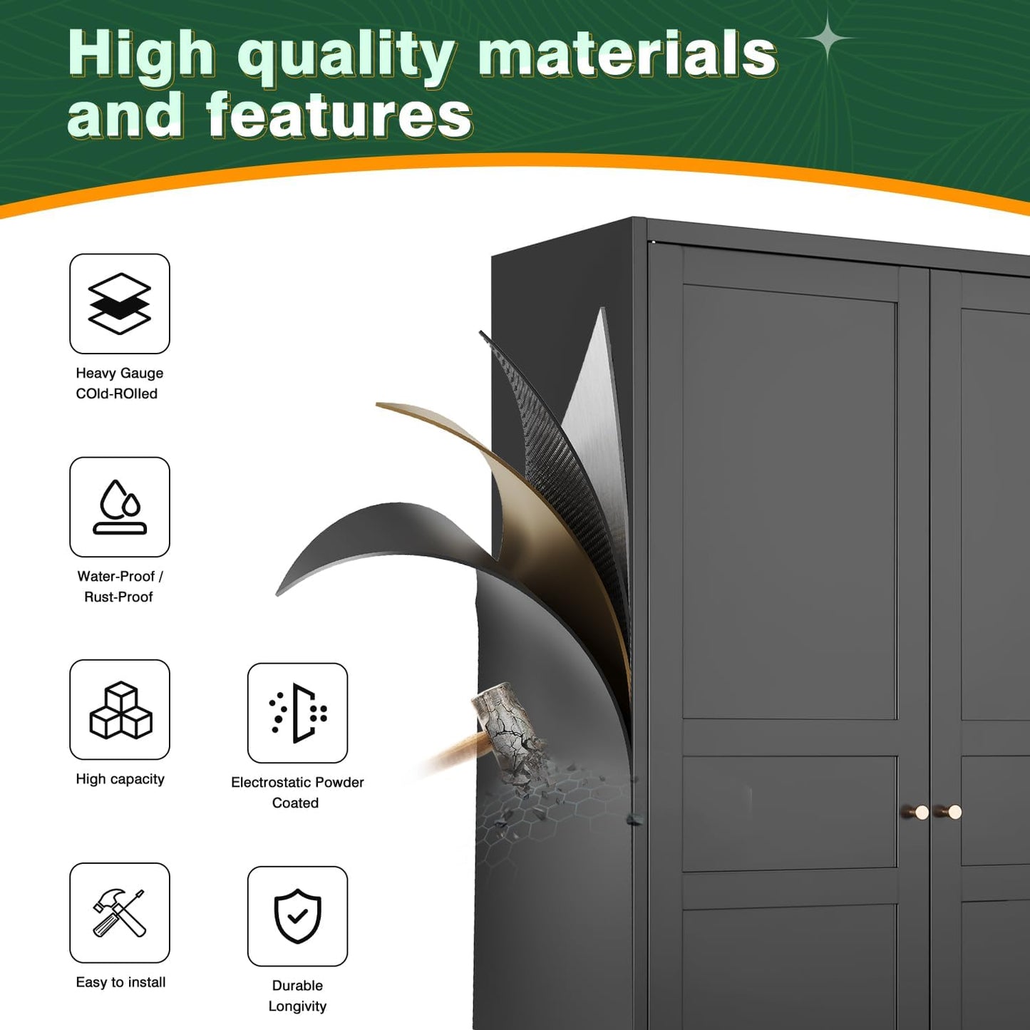 Letaya Wardrobe Closet,72" H Clothing Metal Storage Cabinet with Storage Drawer Adjustable Shelves and Hanging Rod,Bedroom Armoire Cabinet Clothes Organizer (Black)