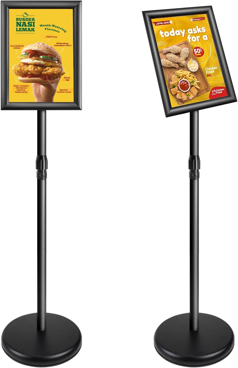 Heavy Duty Adjustable Pedestal Poster Sign Stand, 8.5x11 Aluminum Open Floor Standing Sign Holder for Vertical and Horizontal View Display