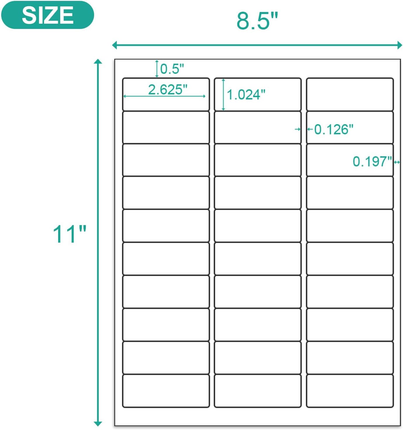 [25 Sheet, 750Labels] Address Labels 750 Sticker Paper for Laser/Ink Jet Printer mailing Labels 8.5"×11" White 30 per Sheet 1" x 2-5/8"