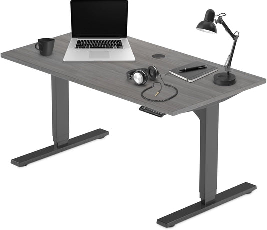 Progressive Desk Stand Up Height Adjustable Electric Standing Desk - 48" x 30" with Dual Motor, 3 Stages Sit Stand Table - Gray Oak, Black Frame