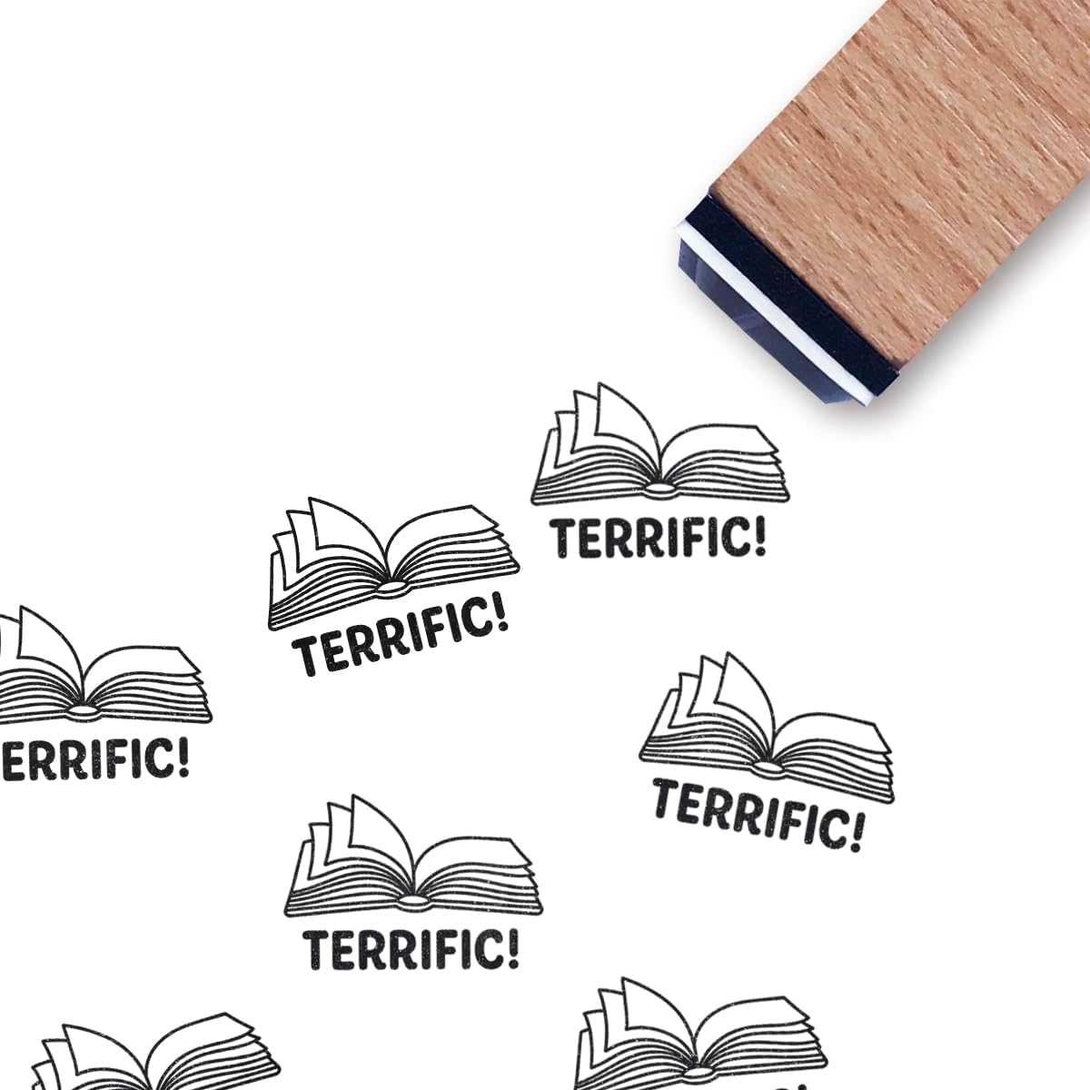 Terrific Book Teacher Rubber Stamp, 3/5 Inch Small Mini Stamp for Scrapbooking Card Making Planner