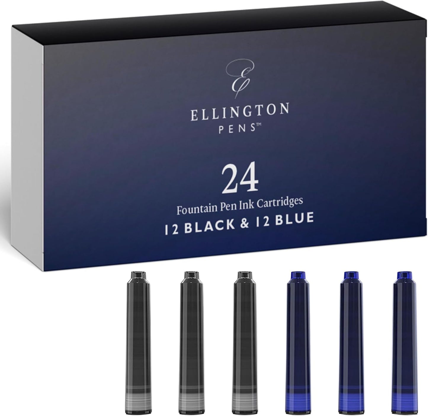 Blue & Black Fountain Pen Ink Refills 24 Pack - International Standard Size Cartridges - Ink For Fountain Pen - Premium Quality & Non-Toxic, Long-Lasting & Waterproof Ink, Dries Quickly