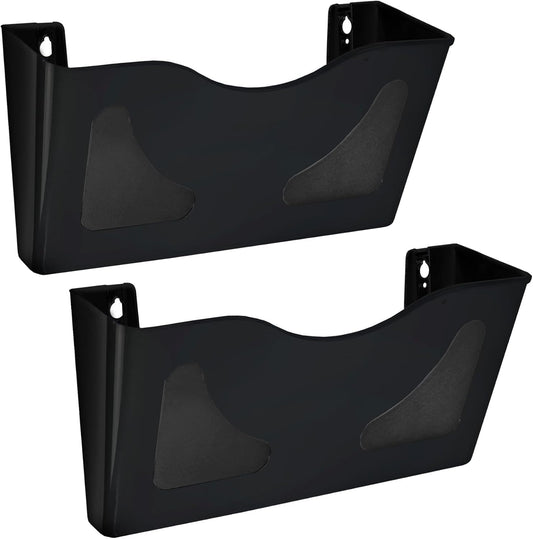 Azar Displays 250080-BLK-2PK Single Pocket Wall Mount File Holder Acrylic Vertical File Organizer for Office, Home, and School, Black (2-Pack)