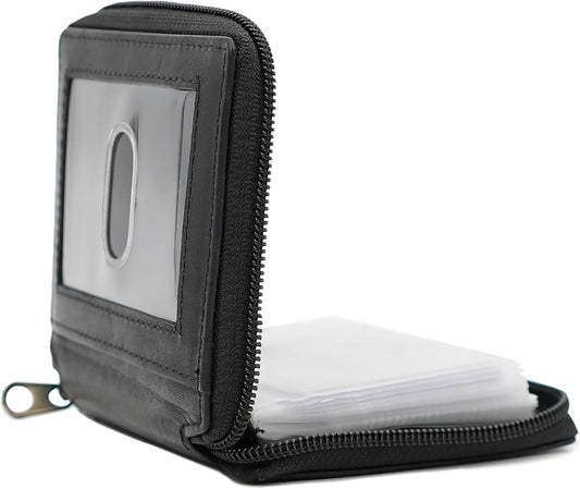 ag wallets Mens Zip Around Leather Wallet with Inserts (Black)