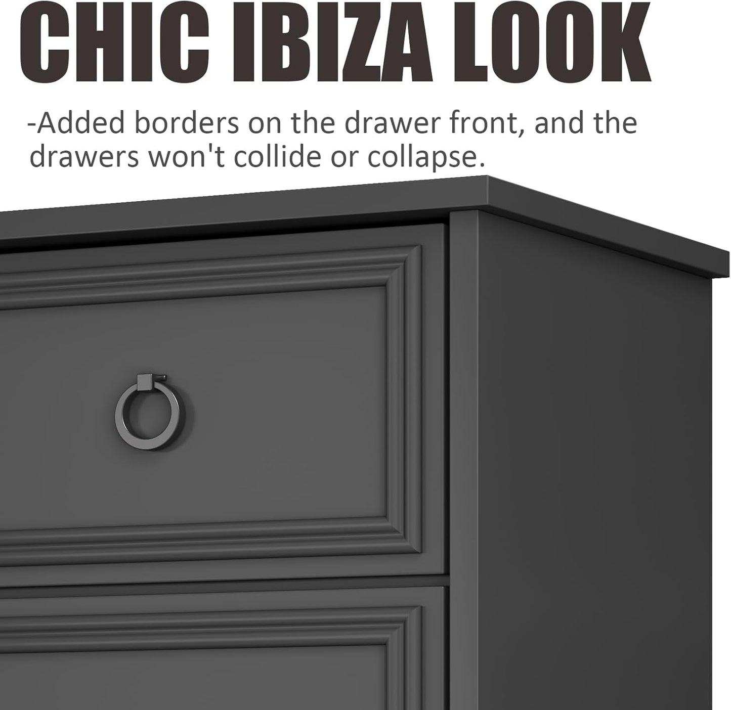 LGHM Modern 4 Drawer Dresser, Tall Dressers for Bedroom, Chest of Drawers Closet Organizers and Storage for Clothes - Easy Pull Handle, Textured Borders Drawers for Living Room, Hallway, Black