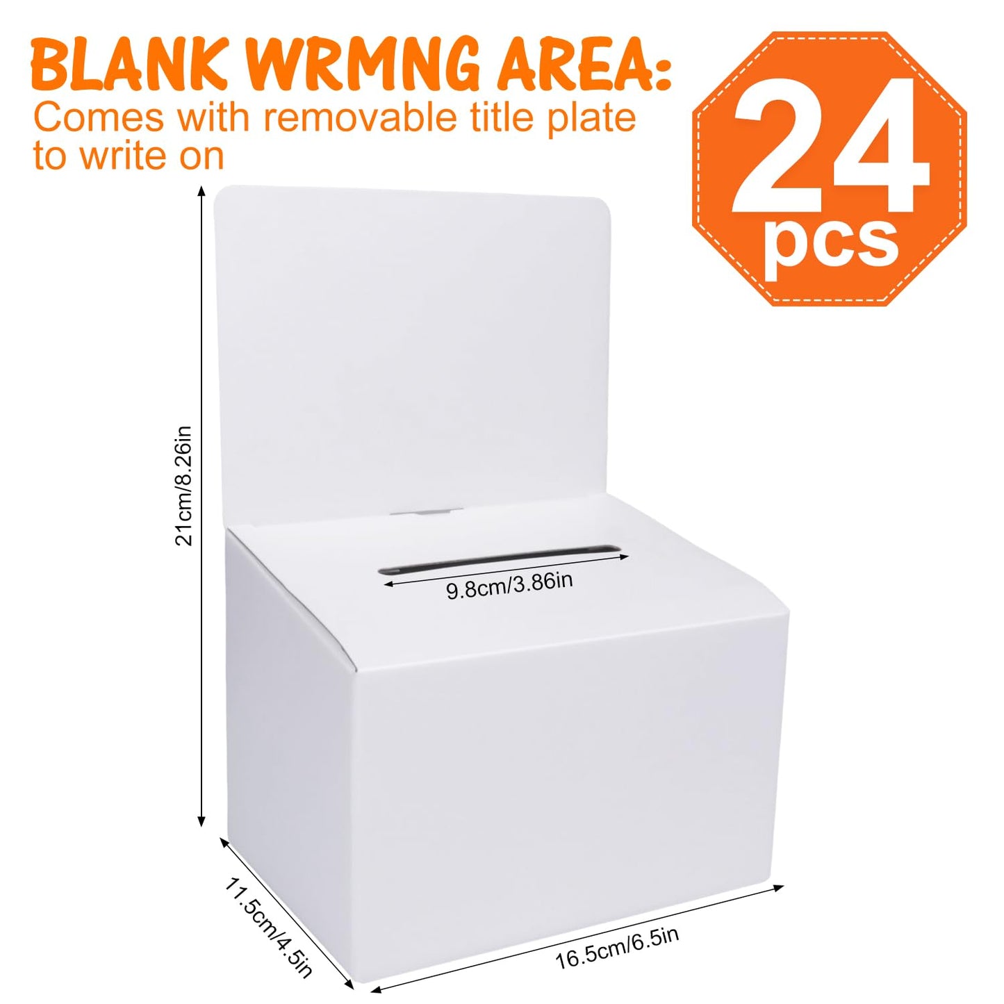 24 Pack Cardboard Ballot Box with Slot, White Glossy Raffle Boxes 6.5x4.5x4.5Inch, Suggestion Boxes with Removable Slot, Donation Boxes for Fundraising,Collecting Card and Voting Contest