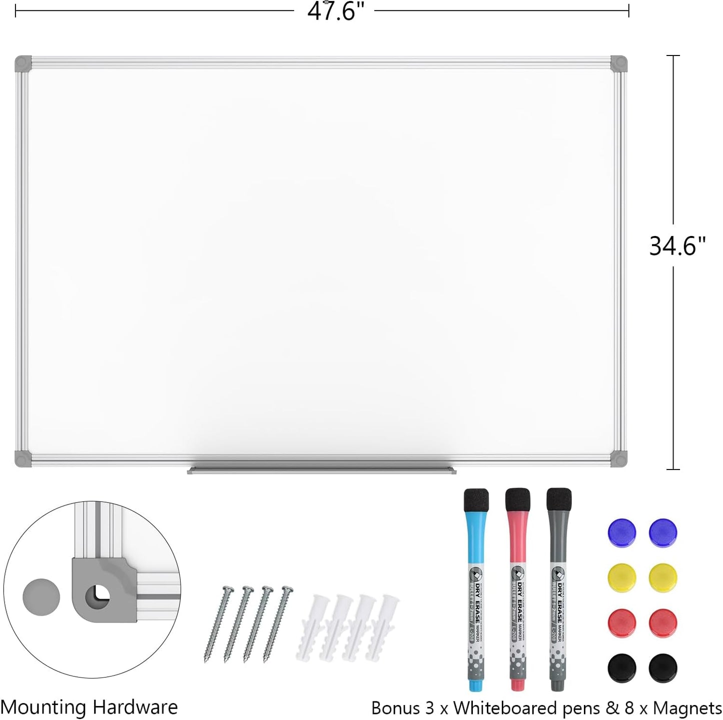 Lockways 48 x 36 Inch White Board 2 Pack | Dry Erase Boards Magnetic Whiteboard for Office School and Home