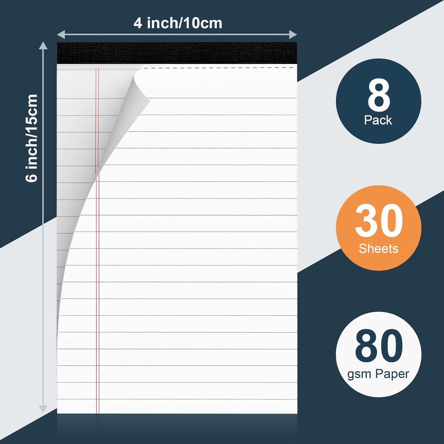 8 Pack Legal Pads 4x6 Inch 30 Sheets Mini Lined Paper Pads for Office Supplies Taking Notes/ Writing List, Small Notepads College Ruled Legal Memo Pad for Home, Office, School, or Business Writing Pad