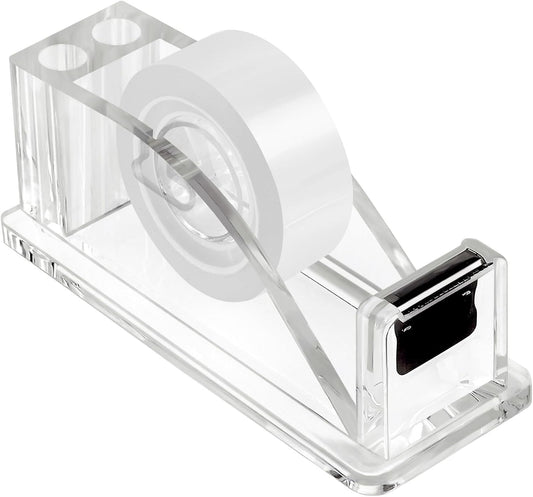 QILIMA Transparent Acrylic Tape Dispenser, Clear Tapes and Refillable Dispensers, Desktop Tape Dispenser Acrylic for Home,Tape Cutter Holder Fits Standard Tape Rolls, Office and School