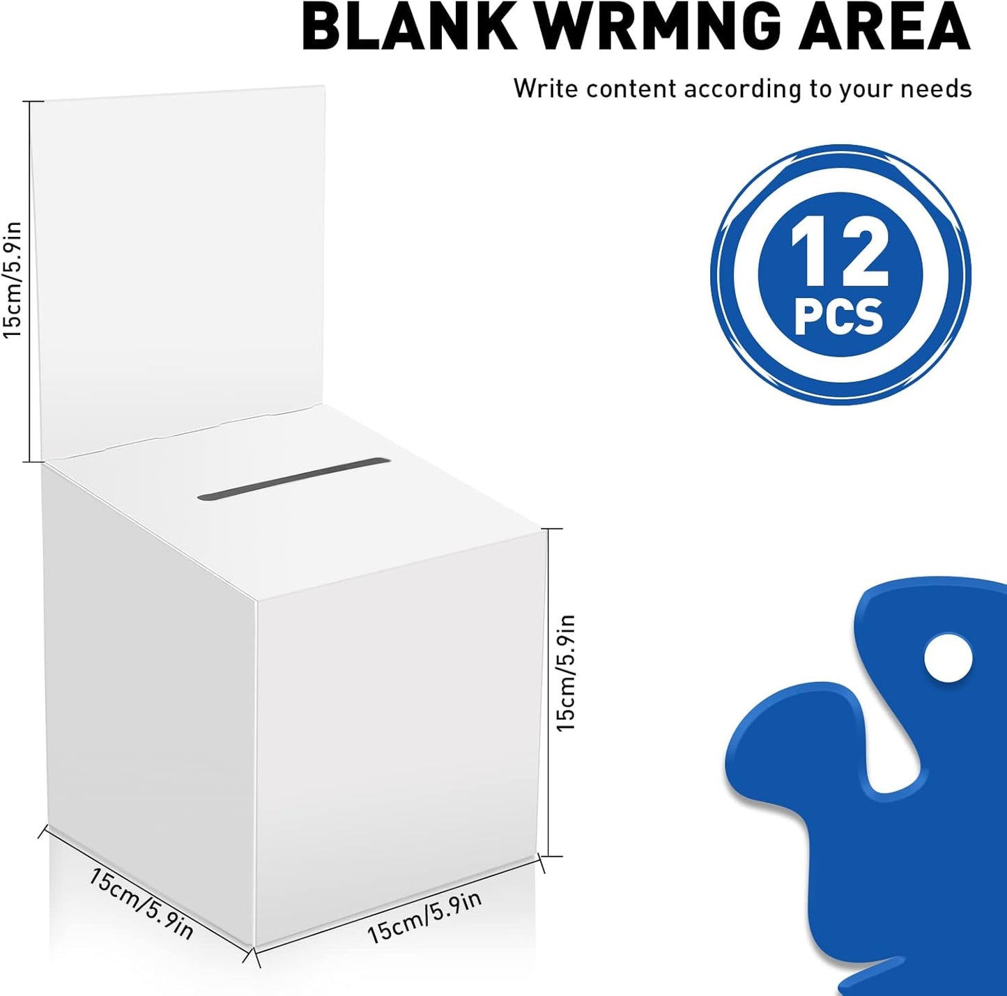 12 Pack Raffle Box Donation for Fundraising, Ballot Cardboard Boxes with Slot for Ticket and Removable Header Charity for Collecting Business Card Voting Contes, 6 x 6 x 6 Inch