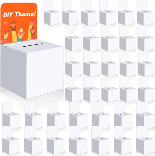 36 Pcs Ballot Boxes Suggestion Boxes Donation Box for Fundraising, Cardboard Raffle Box with Slot and Removable Header for Collecting Business Card Voting Contest (White)