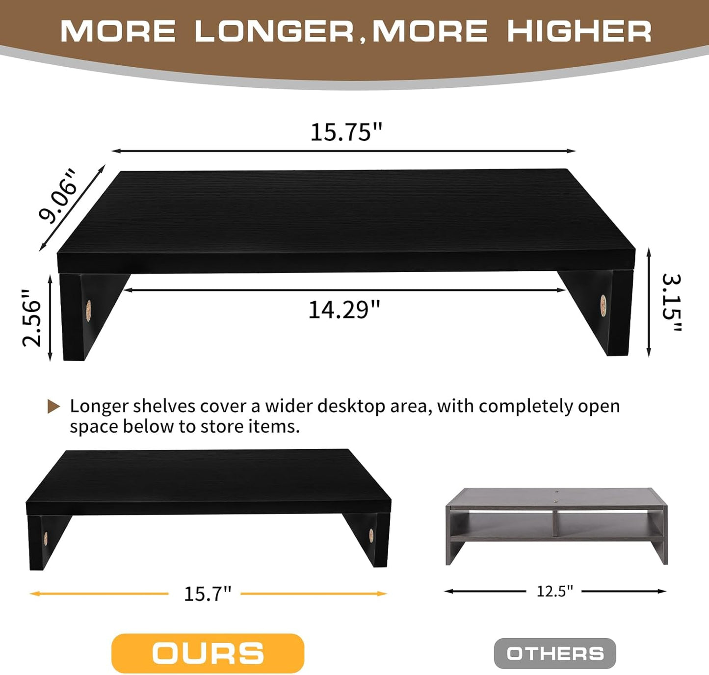 Monitor Stand Riser, Computer Stand, Desk Organizers and Accessories, Laptop Shelf Computer Monitor Riser with Storage for TV Screen PC Printer (Black-15.75inch)