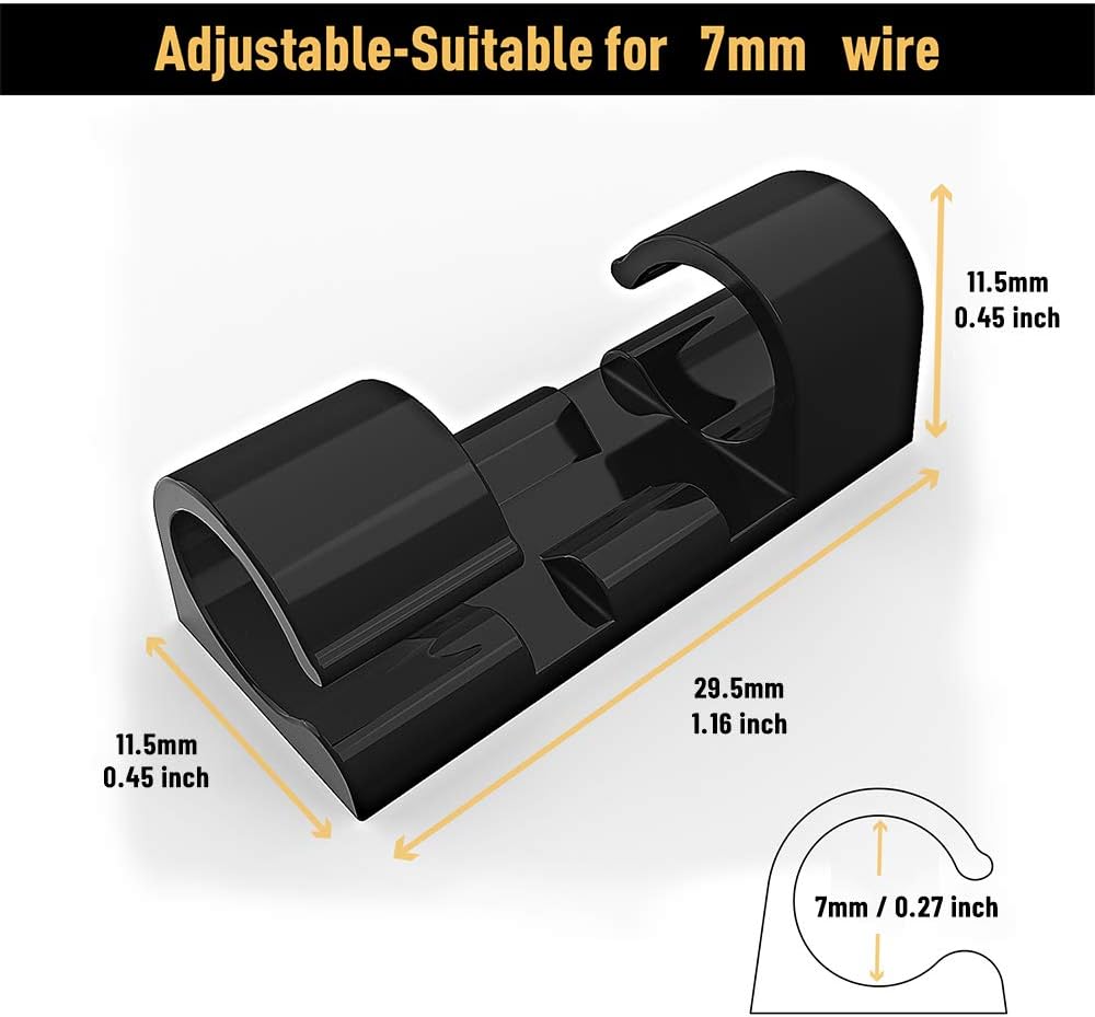 Cable Clips with Strong Self-Adhesive, XIAOXI Cable Management TV PC Wire Holder Sticky Tidy and Organizer Cord and Wires - 40 Pcs (Black)