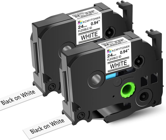 2PK TZe-FX251 1" Compatible for Ptouch Flexible ID Laminated Tape TZ-FX251 24mm 0.94 White Cable Wire Labels Tape for PT-D600 PT-D610BT PT-P710BT P700 Label Maker