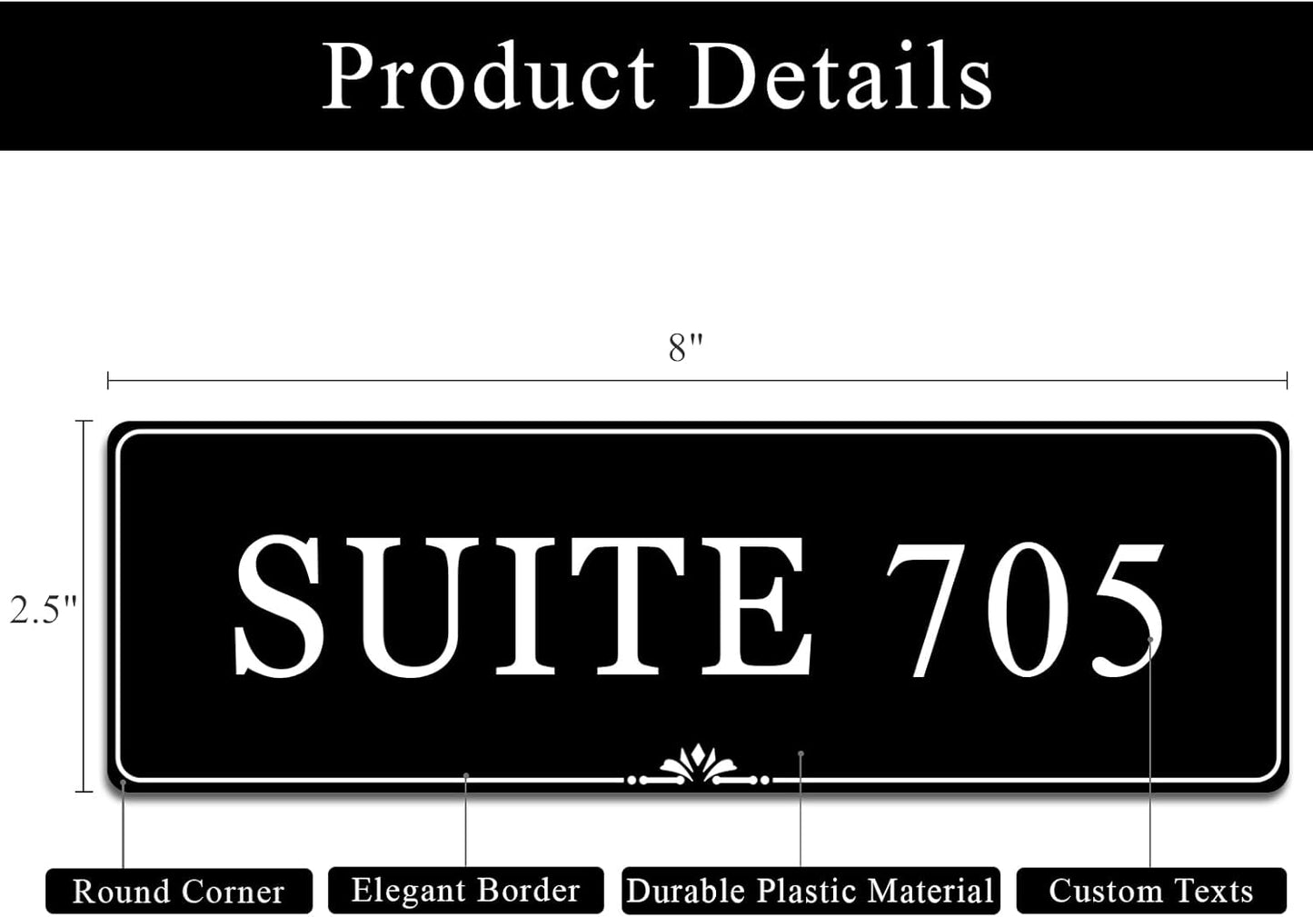 Custom Elegant Office Engraved Name Plate for Doors or Wall Sign, Personalized Office Door Name Plates with Adhesive, Laser Engraving, 10 Colors Available (Size 2.5"H x 8"L)