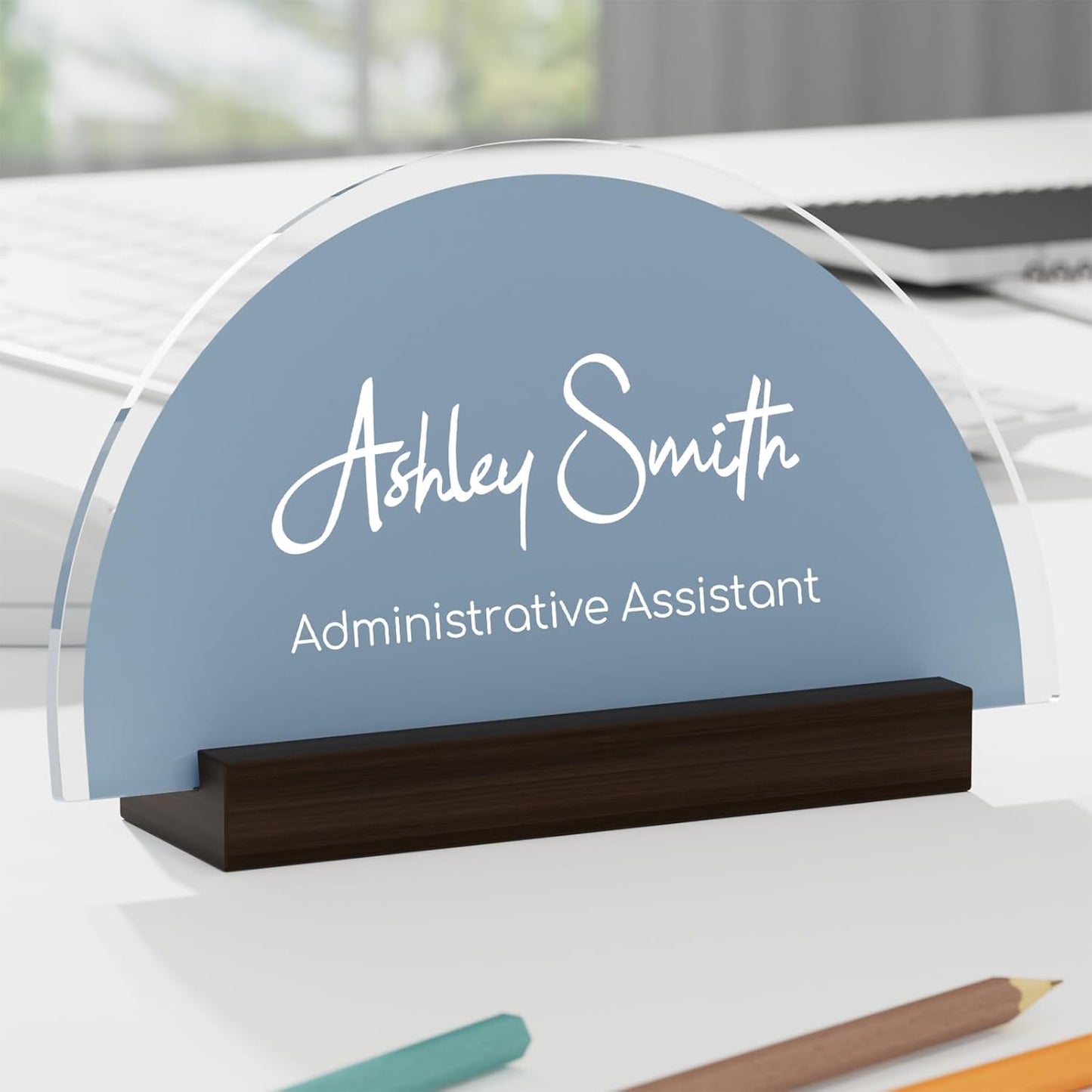 Personalized Name Plate for Desk - Custom Acrylic Name Plate with Holder, Arch Shaped Desk Name Plaque with Title, Office Gifts for Coworkers Employees Boss Teacher Appreciation Gifts, 10 Colors