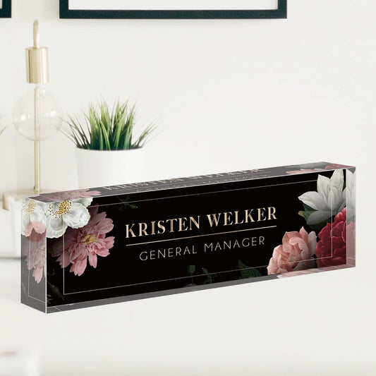Desk Name Plate Personalized, Premium Hibiscus Acrylic Desk Name Plate, Personalized Name Plate for Desk, Office Decor for Women or Men Coworkers, Boss, Employee, Teacher