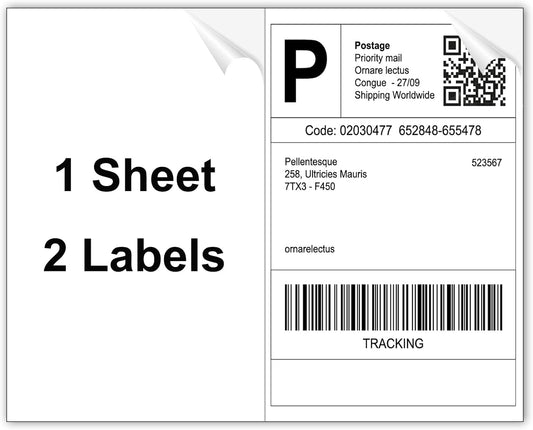 8.5" x 5.5" Half Sheet Label Self Adhesive Shipping Labels for Laser & Inkjet Printers, Printable White Shipping Label 2 per Sheet, 500 Labels