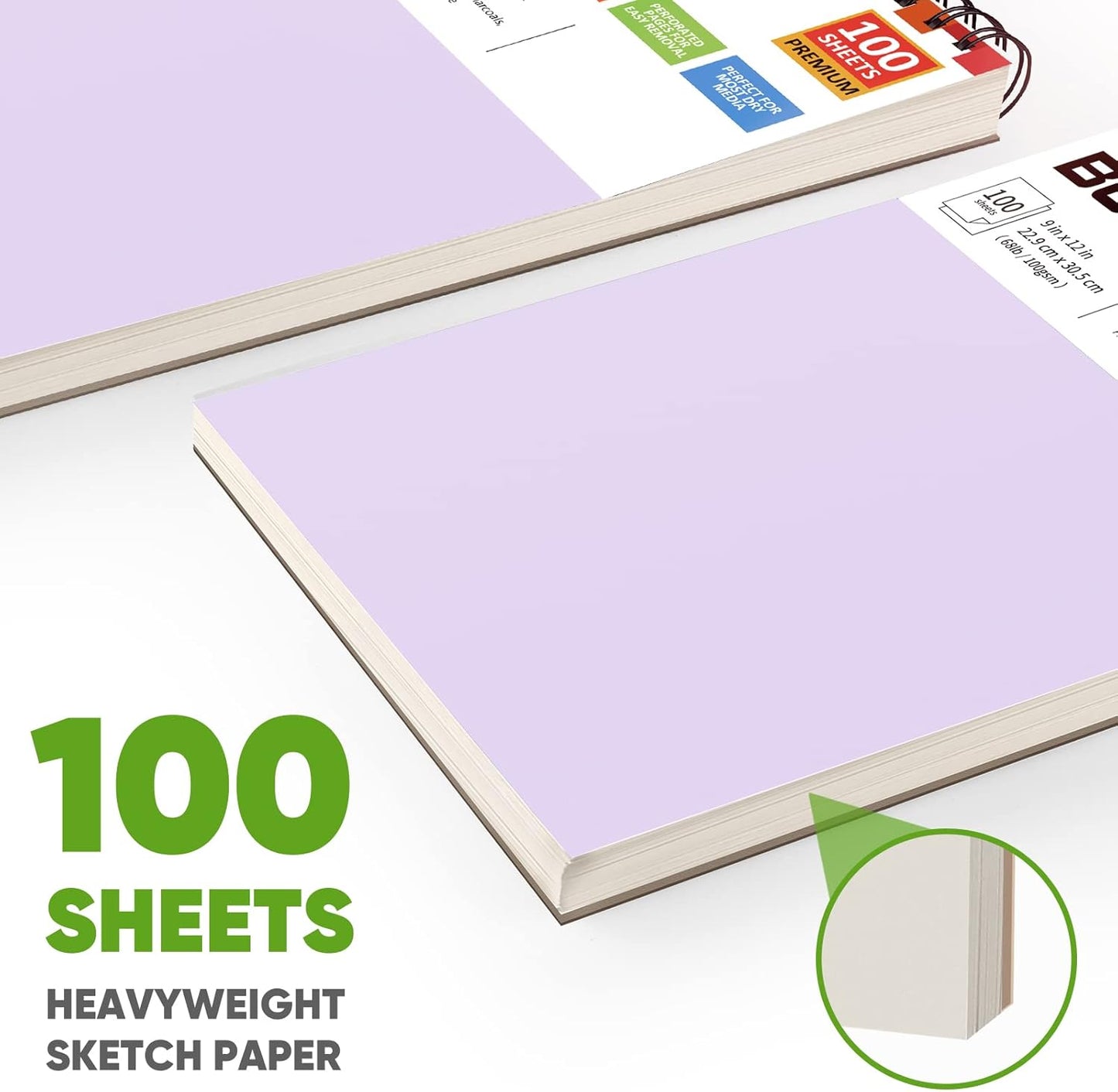 Soucolor 9" x 12" Sketch Book - 2 Packs, 100-Sheets Each (68lb/100gsm) Drawing Pad for Girls and Women - Christmas, Birthday, Thank You Gifts and Stocking Stuffers