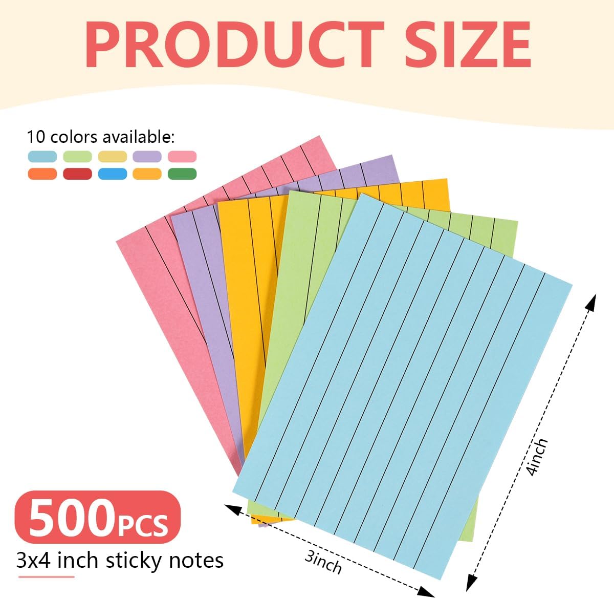 OBTANIM 500 Count 3 x 4 Inch Index Cards Assorted Colors Ruled Index Flash Cards for Studying Taking Note Office Home and School Daily Recording
