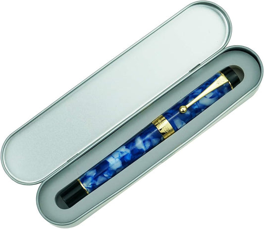 Jinhao 100 Fountain Pen Celluloid Classic Style, #6 Nib Smooth Writing Instrument with Refillable Converter and Pen Case Set