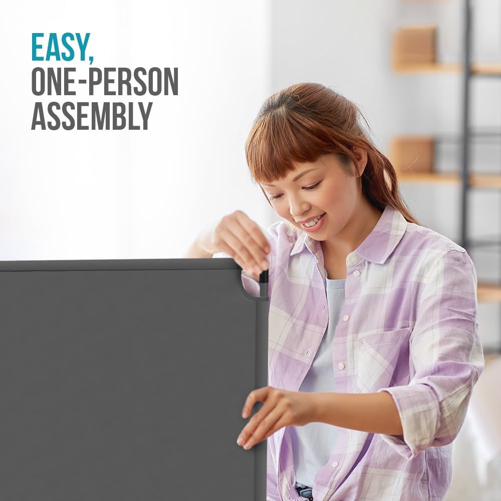 Steel-AID 100-inch Rolling Privacy Room Divider - Freestanding Office Wall Partition with Non See-Through Blackout Screen - Sturdy & Durable Iron Frame - Rolling Wheels - Black, White, Gray & Blue