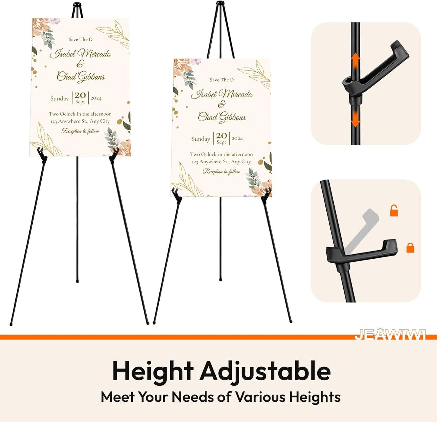 4PCS Black Easel Stand for Wedding Sign Stand, 66 Inch Adjustable Metal Easels for Display, Portable Folding Easel for Wedding, Display Show, Arts, Poster with Portable Bags