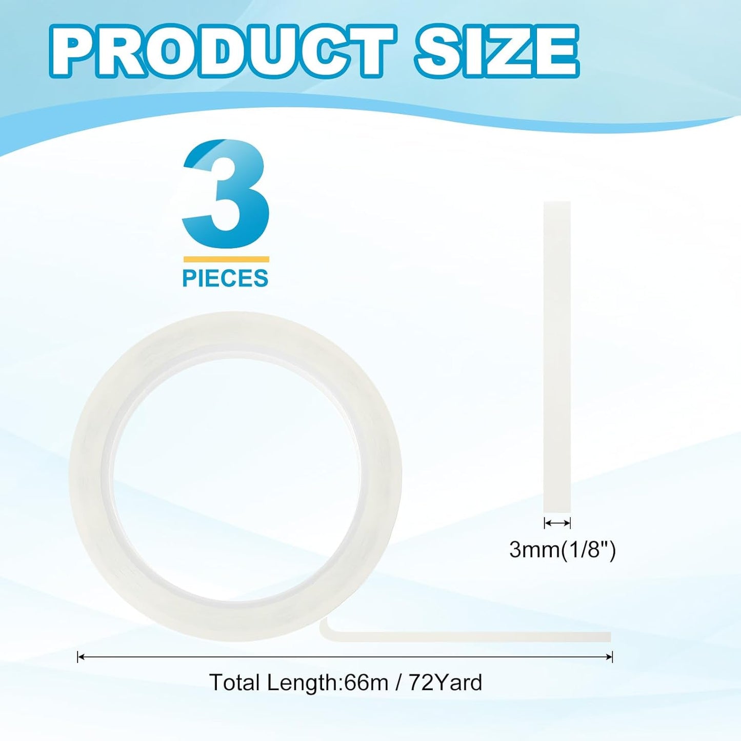 MECCANIXITY Whiteboard Tape 1/8" x 72 Yard Pinstripe Graphic Chart Line Grid Marking Tapes for Classroom Office Dry Erase Board Art, Clear, Pack of 3