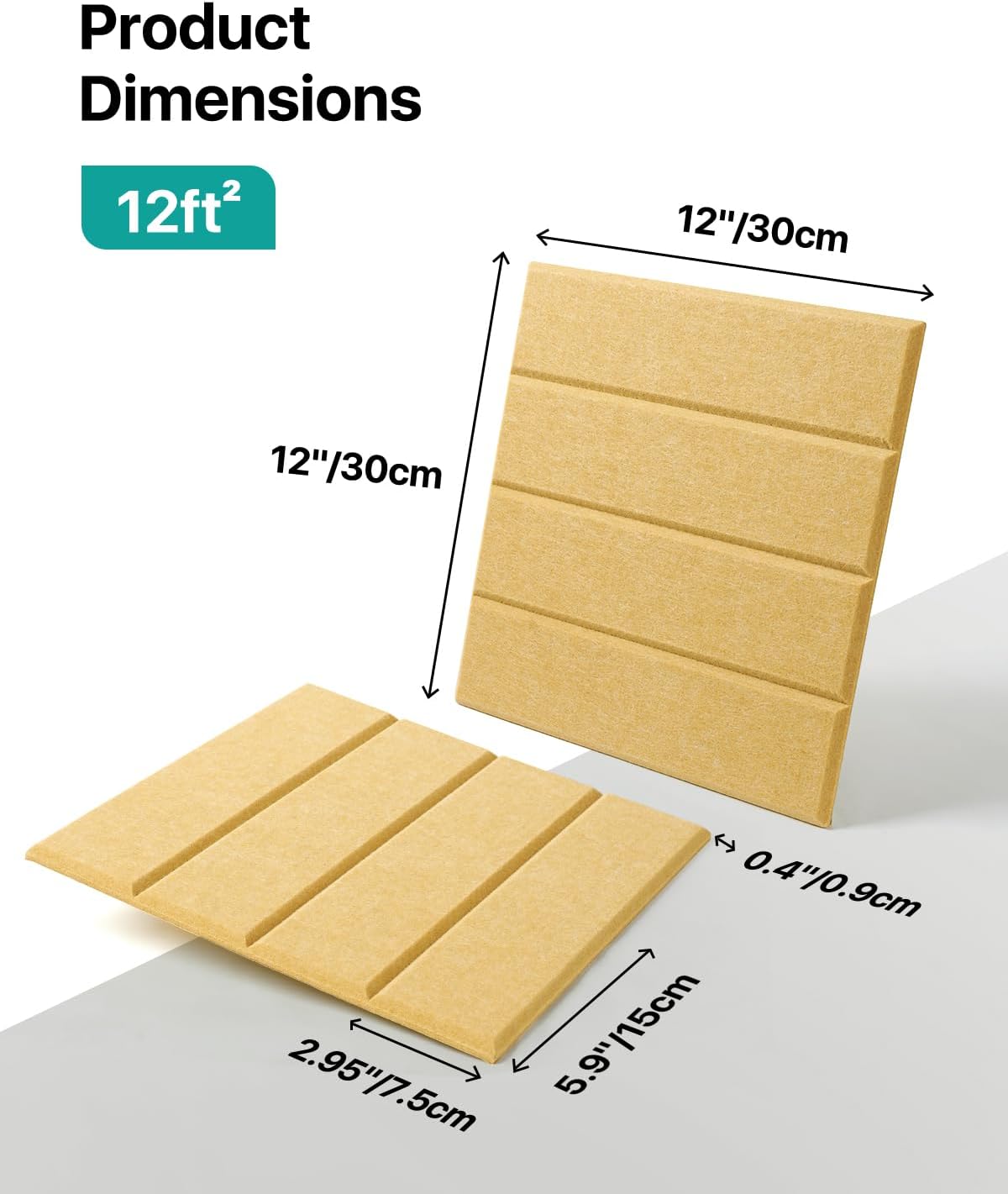 12 Pack Sound Proof Foam Panels for Walls, Self-Adhesive Acoustic Panels Sound Absorbing, 12" X 12" X 0.4" High Density Soundproof Wall Panels Tiles for Door, Ceiling, Home Office