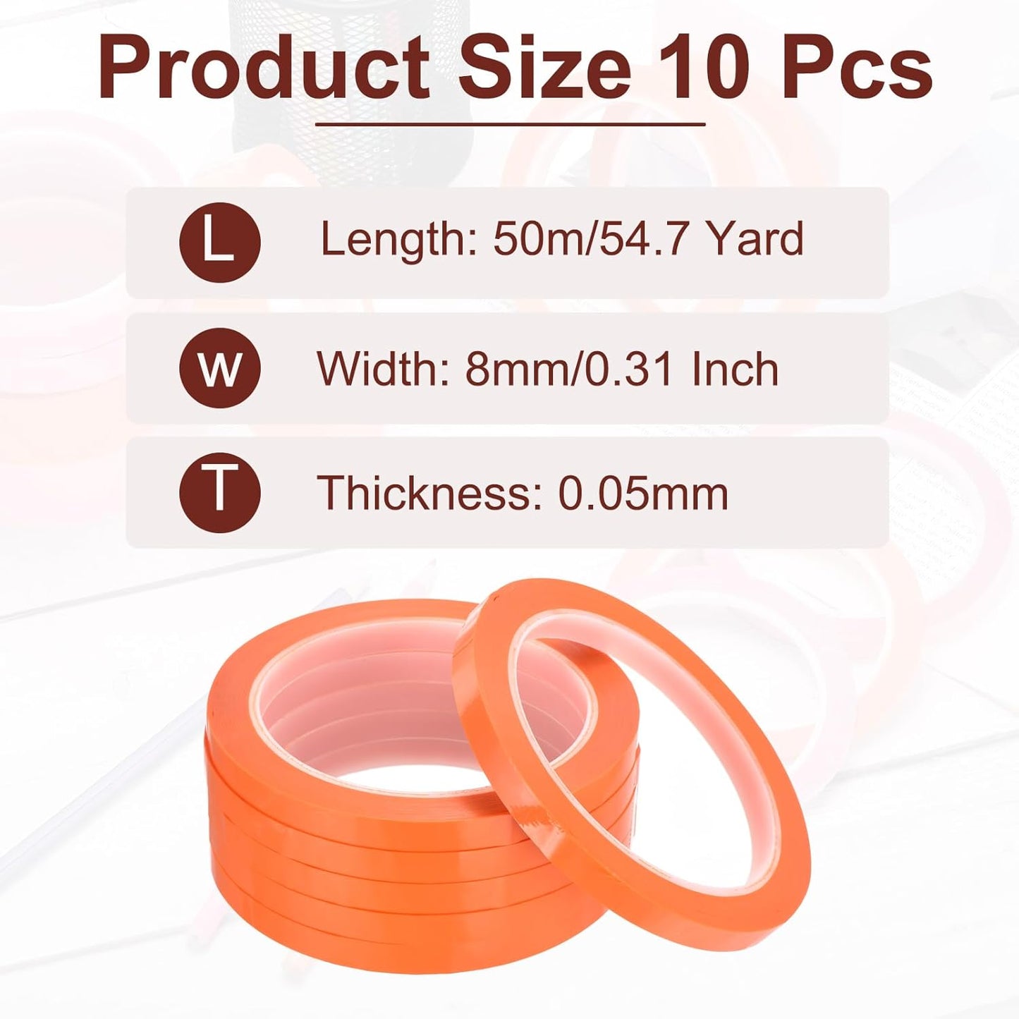 MECCANIXITY 10 Rolls Whiteboard Tape Graphic Chart Tape 8mm 54.7 Yard Art Tape Thin Self-Adhesive Pinstripe Tape Masking Tape for Gift Wrapping Craft Supplies, Orange