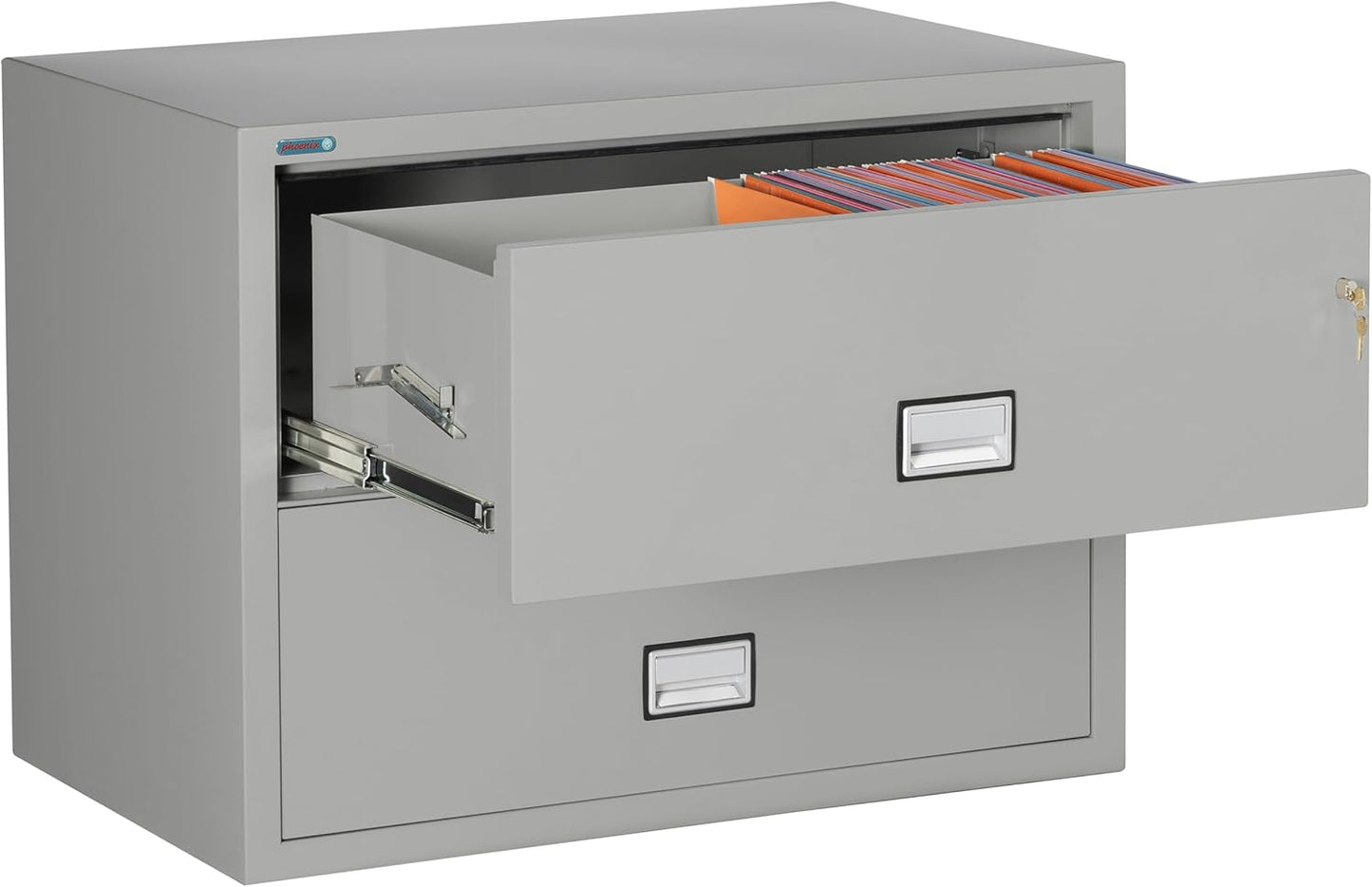 38 inch Wide 2-Drawer Lateral Fireproof File Cabinet – Legal and Letter Size Filing – Key Lock – Water Resistant – Fire Safe and Impact Rated – Light Gray Finish – Model LAT2W38LG