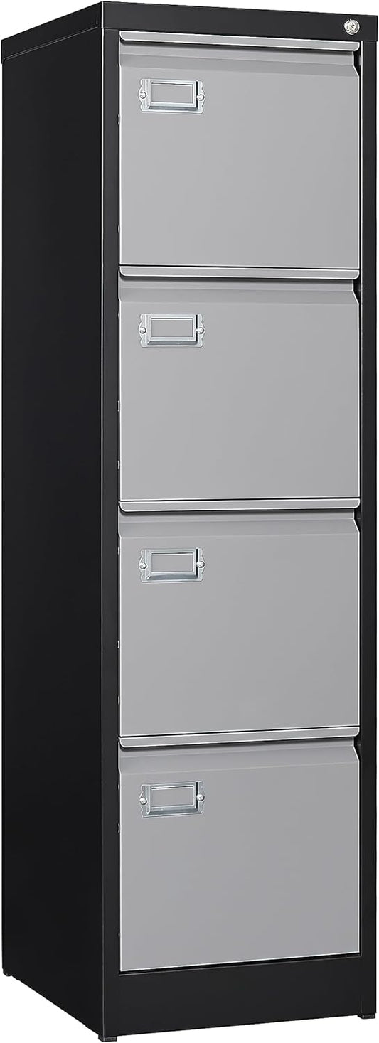 4 Drawer File Cabinet with Lock Metal Vertical Filing Cabinet Office Home Lateral File Cabinet for A4 Legal/Letter Size,Assembly Required (Black Gray, 4 Drawers-Vertical)