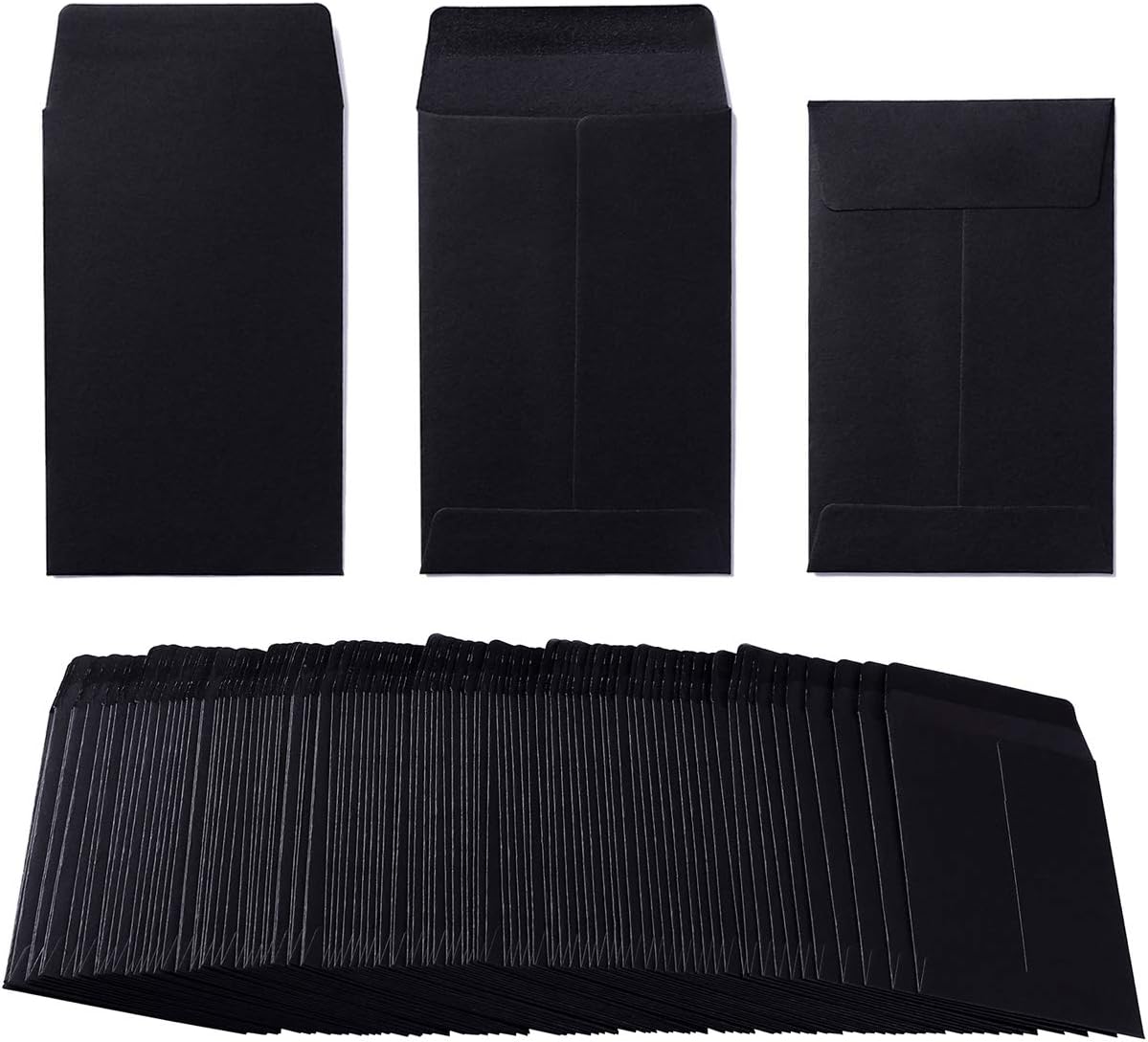 100 Pack Small Coin Envelopes Self-Adhesive Kraft Paper Seed Envelopes Mini Parts Small Items Stamps Storage Packets Envelopes for Garden, Office or Wedding Gift (Black, 2.25×3.5 inch)