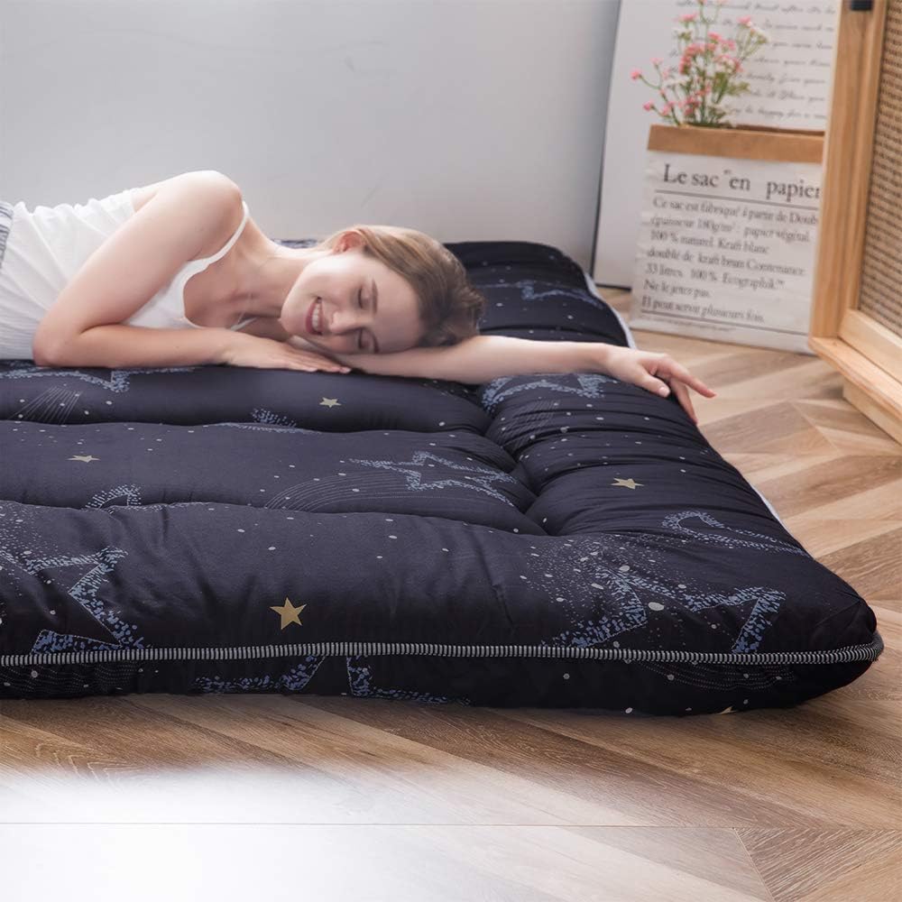 MAXYOYO Japanese Futon Mattress Floor Mattress Sleeping Pad Foldable Bed Roll Up Camping Cushion Floor Lounger Bed Couches and Sofas Couch Topper, Moon and Star, King Size