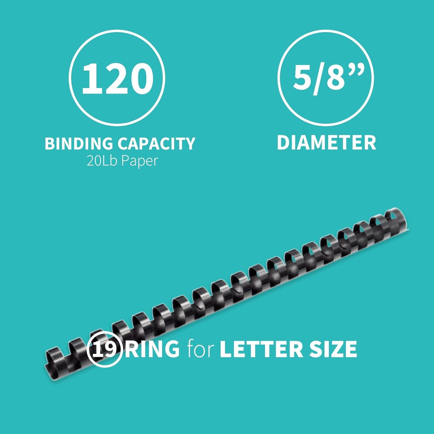 Binditek 100 Pack Plastic Binding Comb Spines, 5/8 Inch Diameter, 120 Sheet Capacity, for Letter Size, Black, for Students and Coworkers