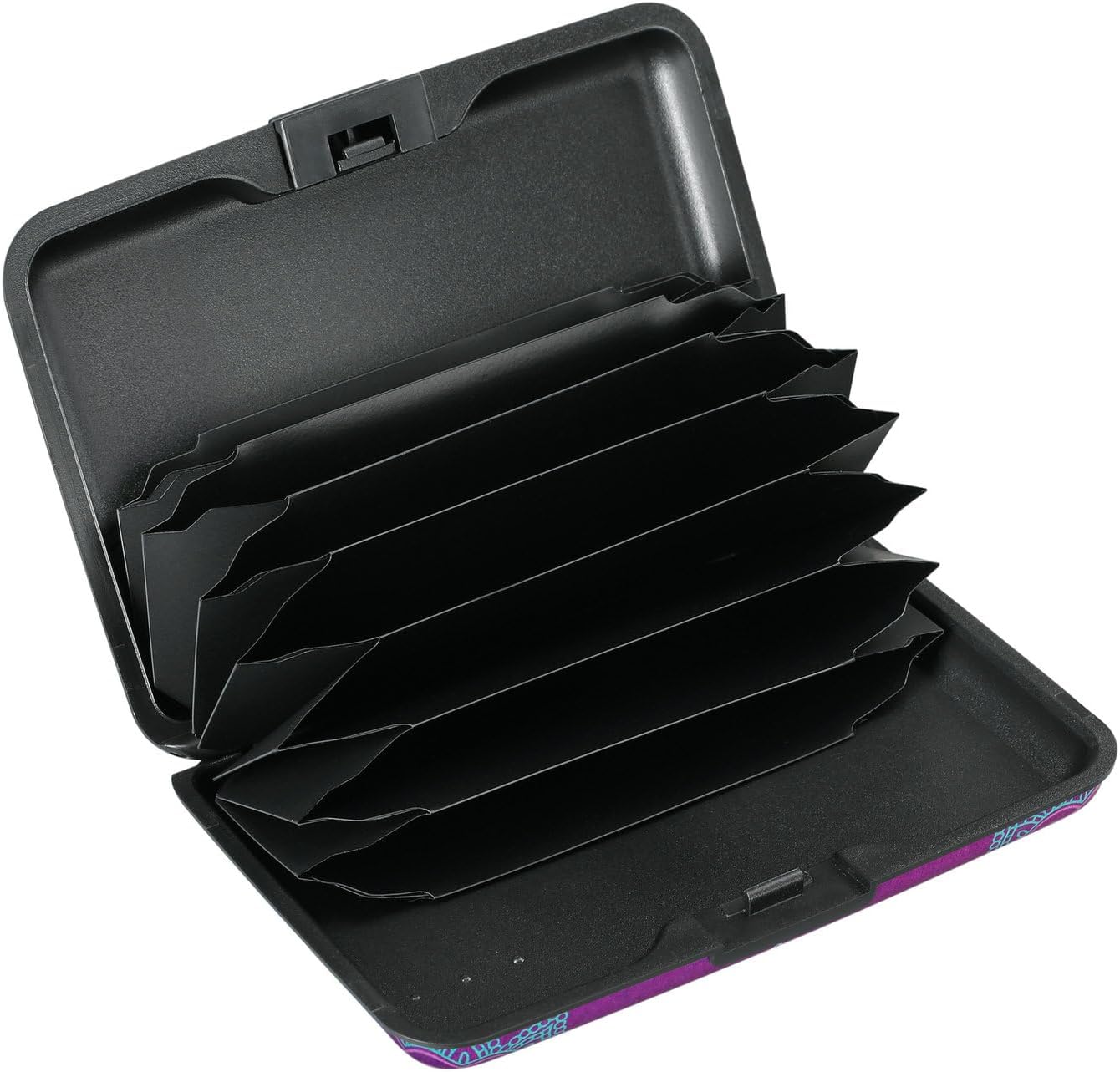 ELFISH Mini RFID Aluminum Wallet Credit Cards Holder Business Card Case Metal ID Case for Men Women (Purple flower)