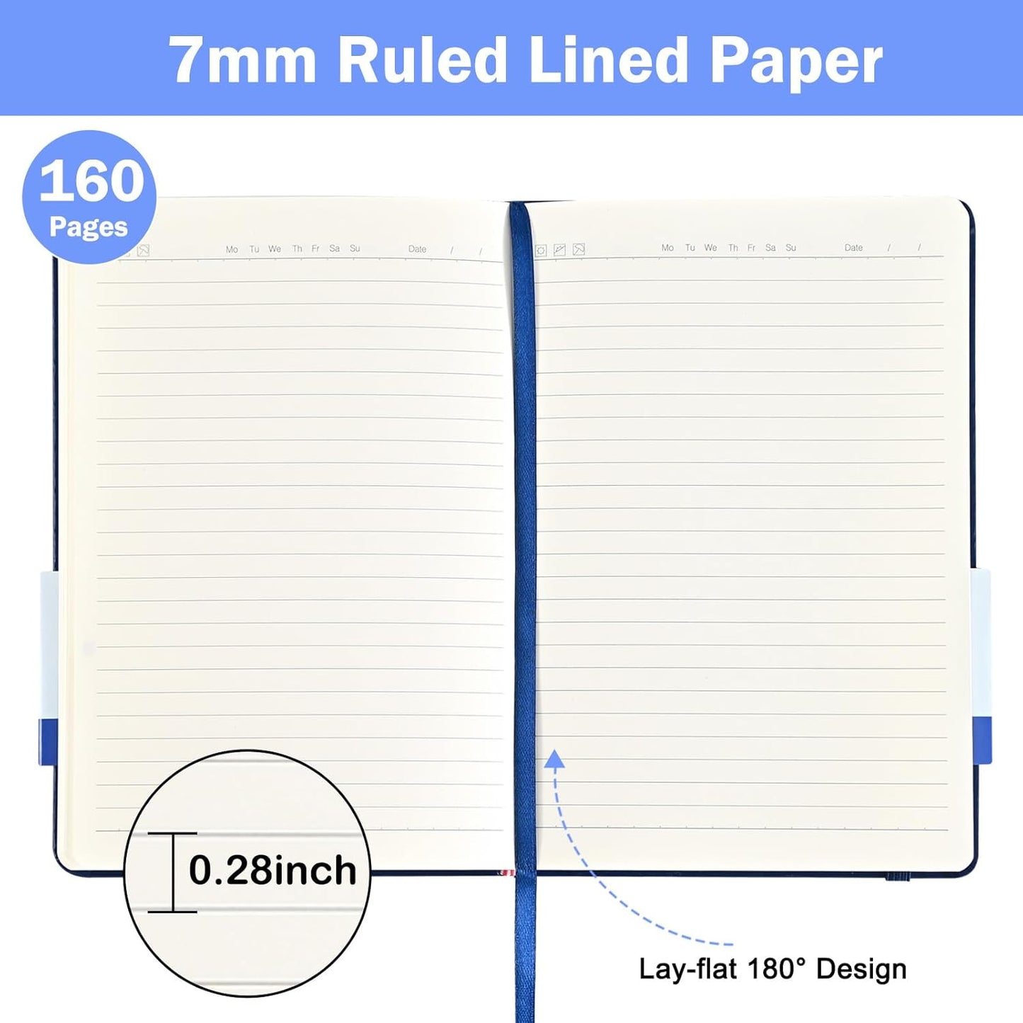 Lined Journal Notebooks, 4 Colors 160 Pages, 5.5x 8.2-Inch Journals, Hardcover Notebook with 100 gsm Thick Paper, A5 Size College Ruled Notebook for Writing/Travel/Work