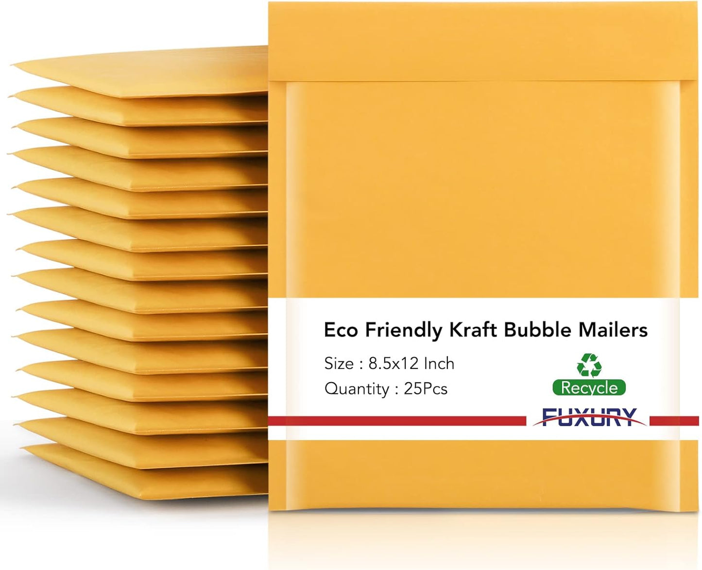 Fuxury Kraft Bubble Mailers 8.5x12 Inch 25 Pack, Strong Adhesion Padded Envelopes #2,Self Seal Bubble Envelopes, Padded Mailers,Book Mailer Packaging for Small Business,Yellow