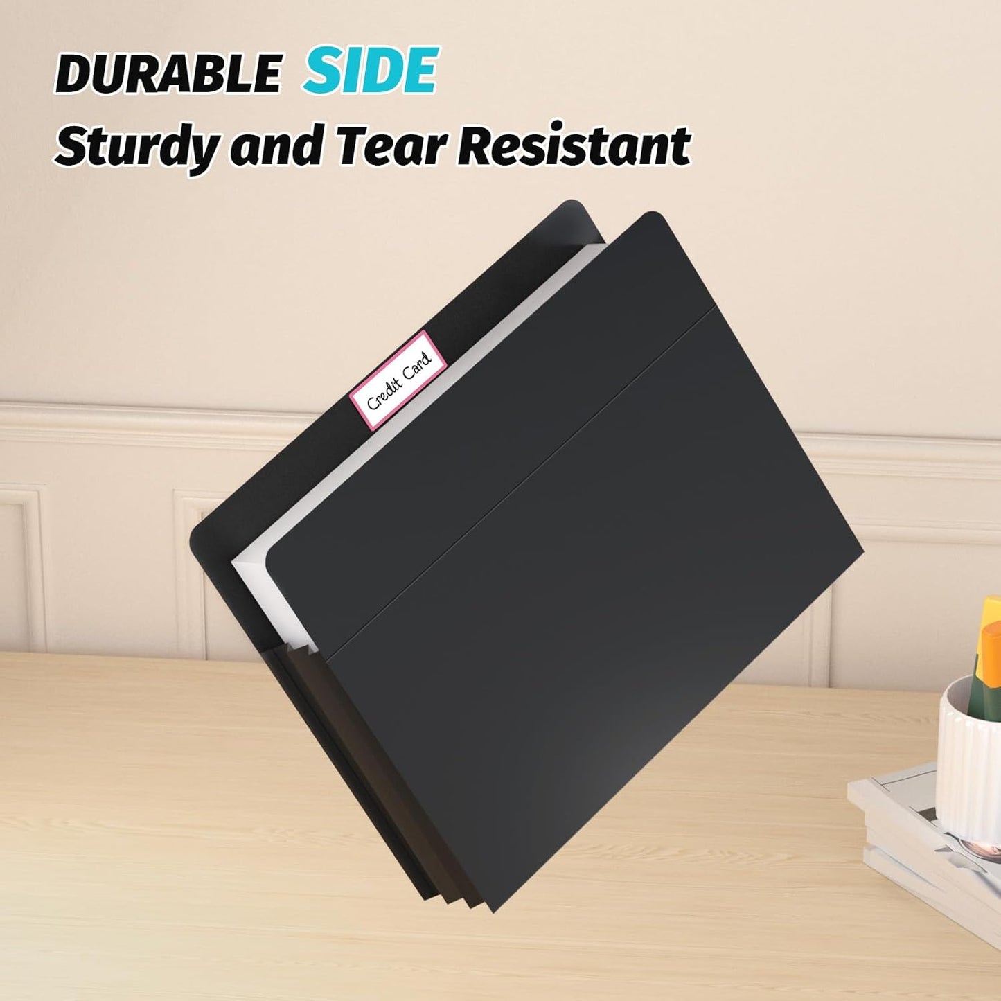 Ansook Plastic Expanding File Pockets,Heavy Duty with 3.5”Expansion,High Capacity Durable Accordion File Jacket,Letter Size,Poly Folder,Straight-Cut Tab, for Manila Folder,Bulk Archiving, 5 Pack,Black