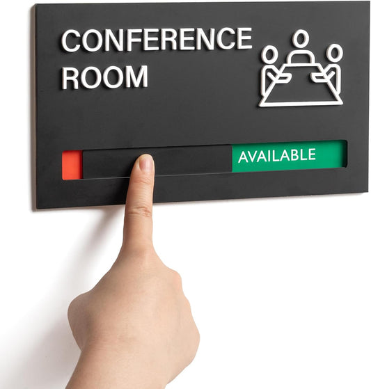 Conference Room Door Signs for Office, Meeting In Progress Door Sign, In Use Available Slider Indicator Tells Whether Room Vacant Or Occupied