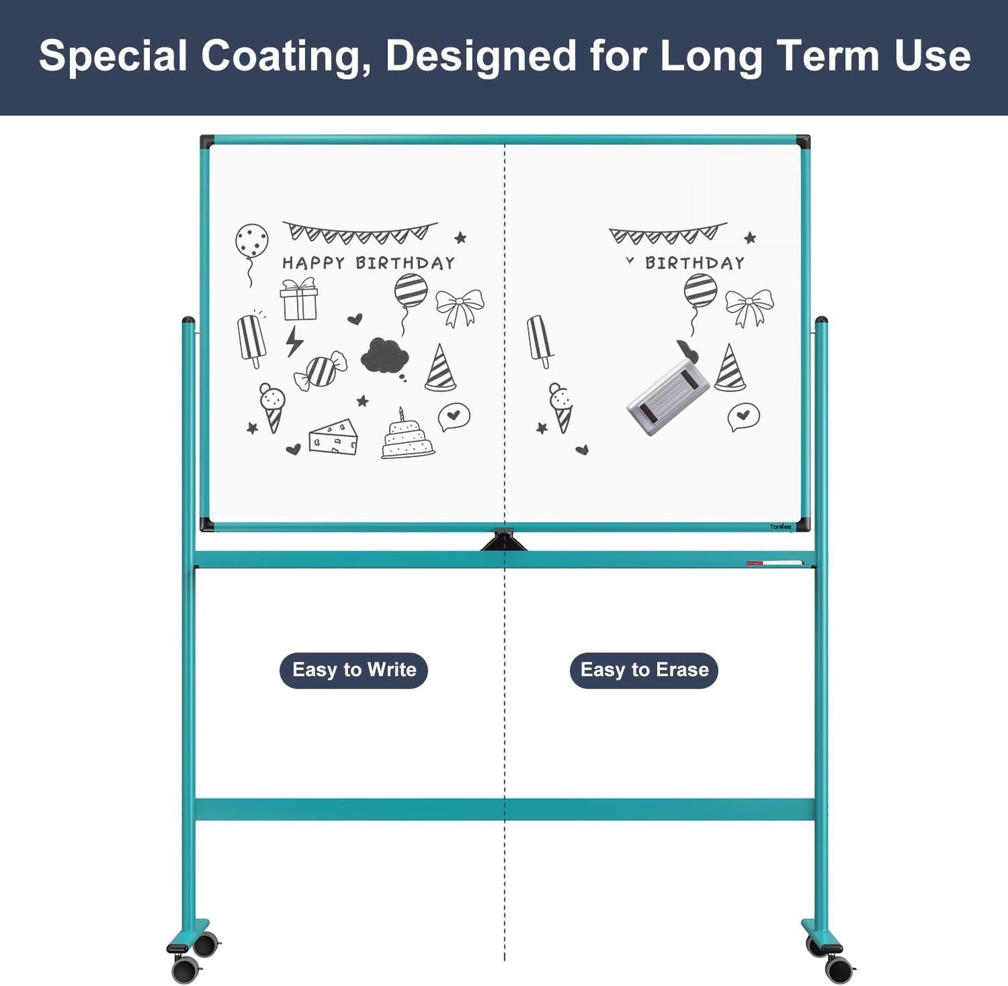 Mobile Whiteboard on Wheels, 48x32 Inches Rolling Whiteboard, Magnetic Dry Erase Board with Stand, Standing White Board for Office, School, Home, Large Double Sided White Board with Paper Pad