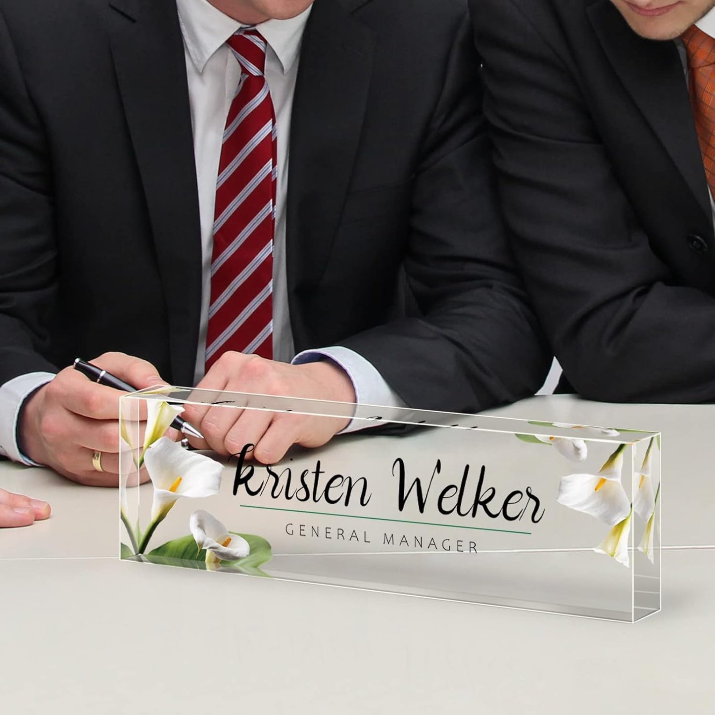 Office Desk Name Plate Personalized, Custom Name Plates for Desks, Name Plate Personalized for Office, Employee Appreciation Gifts (Calla Lily)