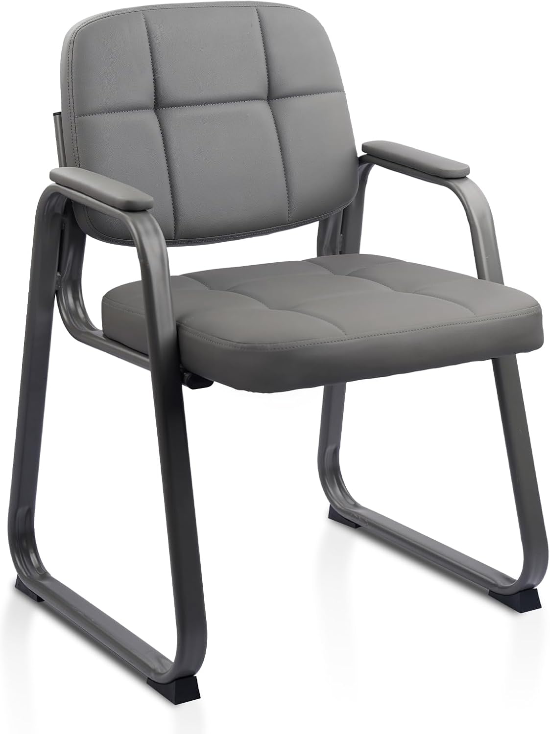 CLATINA Waiting Room Guest Chair with Bonded Leather Padded Arm Rest for Office Reception and Conference Desk Black with Sled Base Grey 1Pack