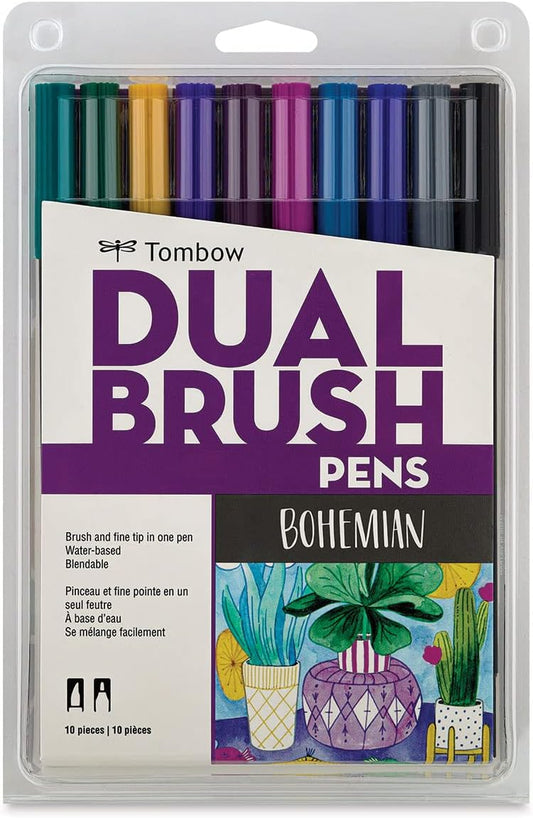 Tombow 56218 Dual Brush Pen Art Markers, Bohemian, 10-Pack. Blendable, Brush and Fine Tip Markers