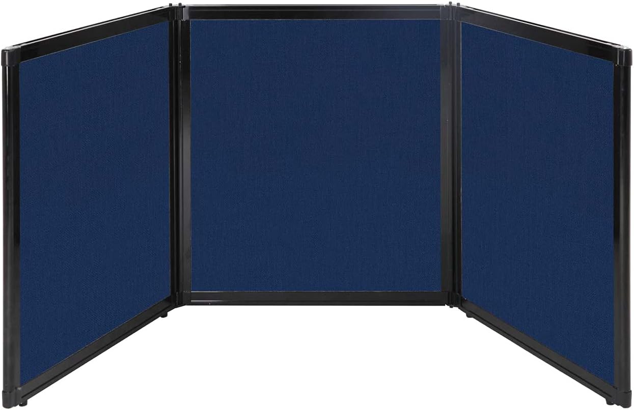 Versare Folding Tabletop Display | 3-Panel Partition | Lightweight Portable Workspace Divider | Navy Blue 99" x 36"