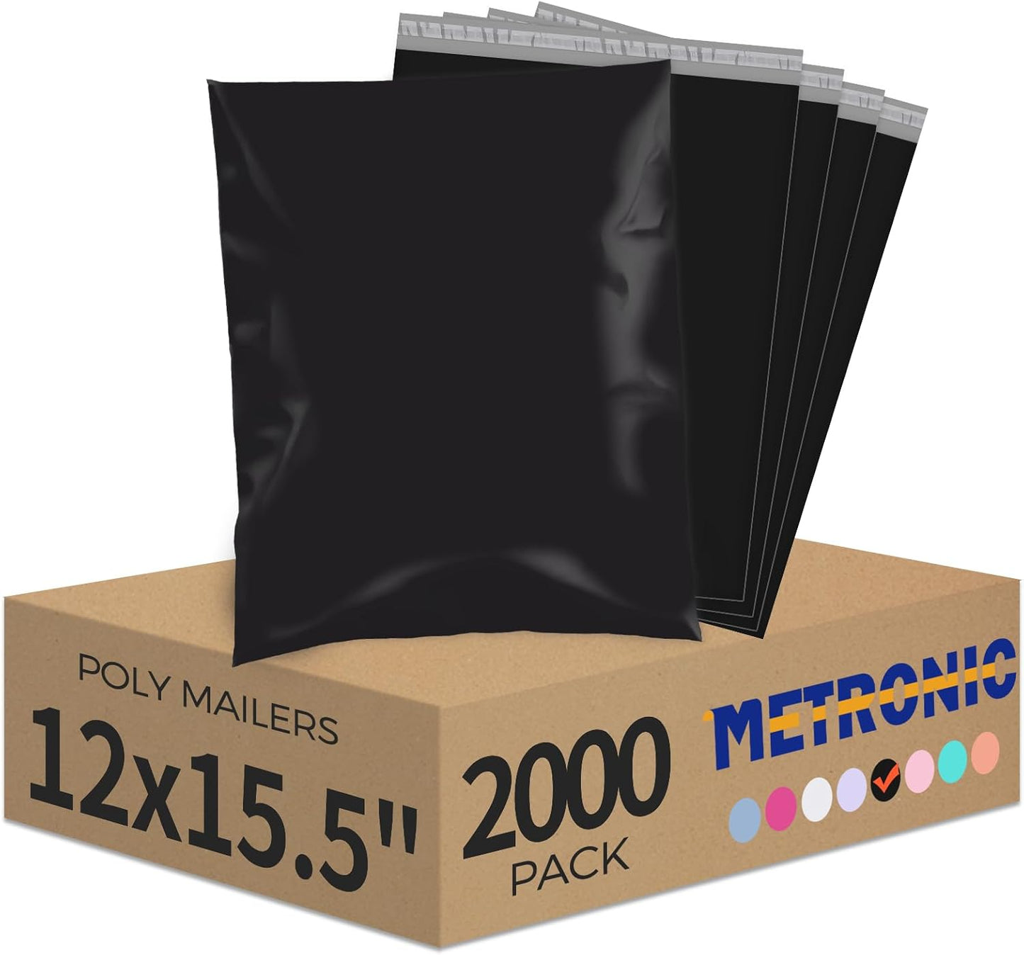 Metronic Poly Mailers 12x15.5 2000 Pack Black, Medium Size Shipping Bags Bulk Mailing Envelopes for Small Business, Mailers Poly Bags for Shipping Self Seal Waterproof, Mailing Bag Packaging Bags