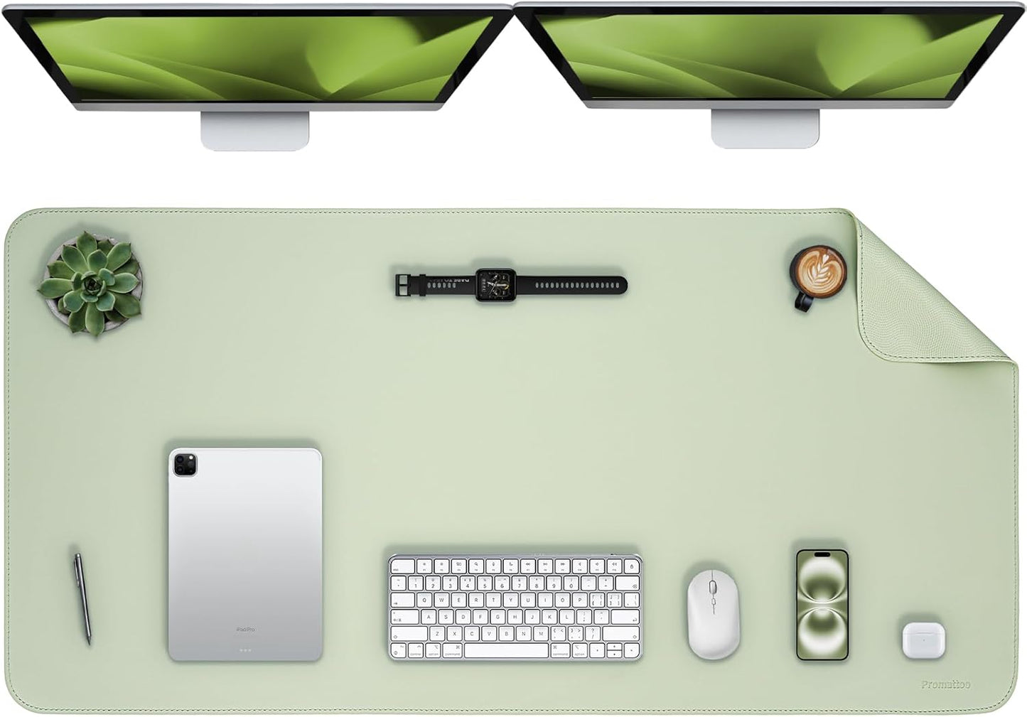 Oversized Non-Slip Desk Pad Protector – Grips Desk Firmly, Anti-Slip Like You've Never Seen! Vegan Leather Waterproof Laptop Mat for Keyboard & Mouse – Large Office Pad– Matcha Green