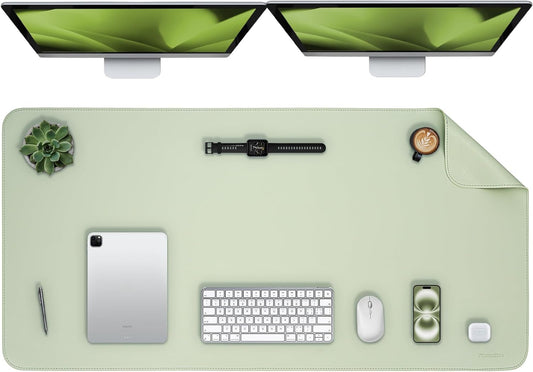 Oversized Non-Slip Desk Pad Protector – Grips Desk Firmly, Anti-Slip Like You've Never Seen! Vegan Leather Waterproof Laptop Mat for Keyboard & Mouse – Large Office Pad– Matcha Green