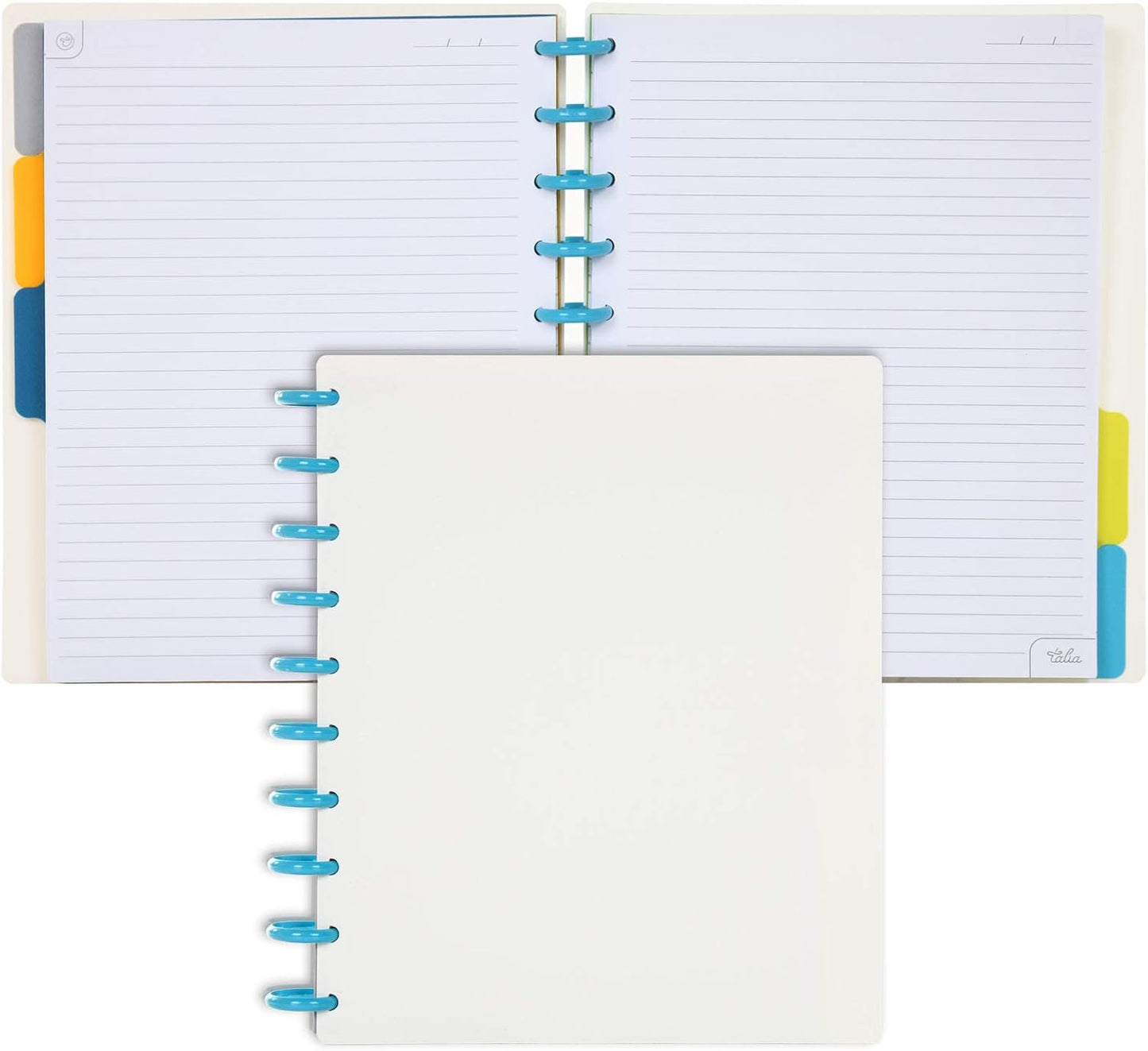 Talia Discbound Notebooks, Planner, Customizable, (White w/Energetic Turq Discs, Midsize (7.5in x 9.75in))