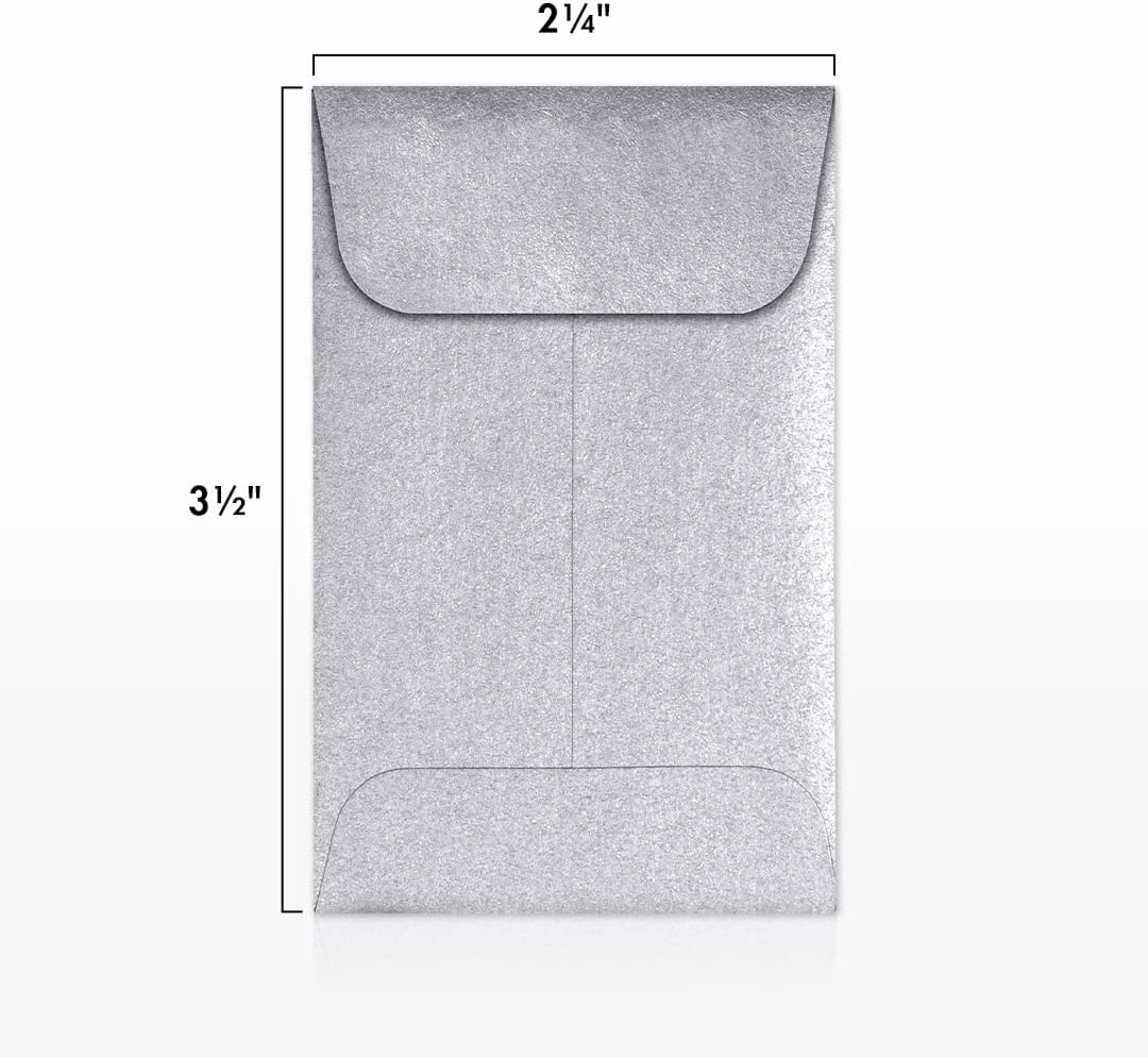 LUXPaper #1 Coin Envelopes | 2 1/4" x 3 1/2" | Silver Metallic | 80lb. Text | 250 Qty